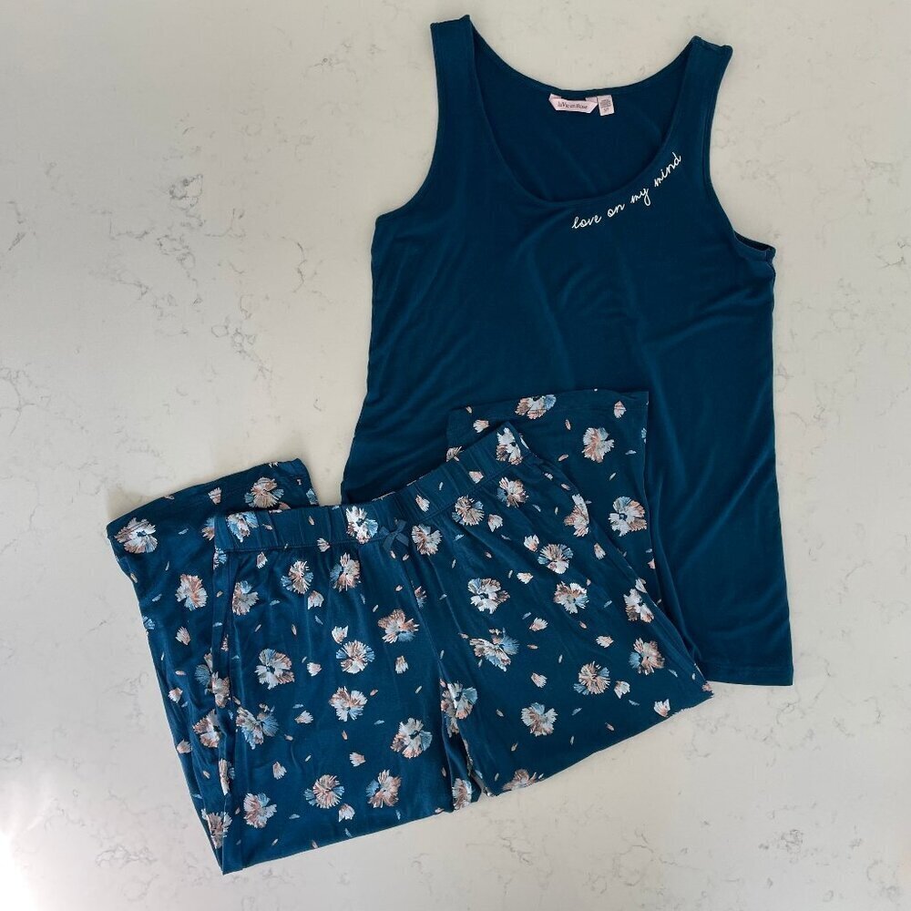 la Vie en Rose 2 Piece Pajama Set Rayon Blend Blue White Grey Peach Sz S & XS